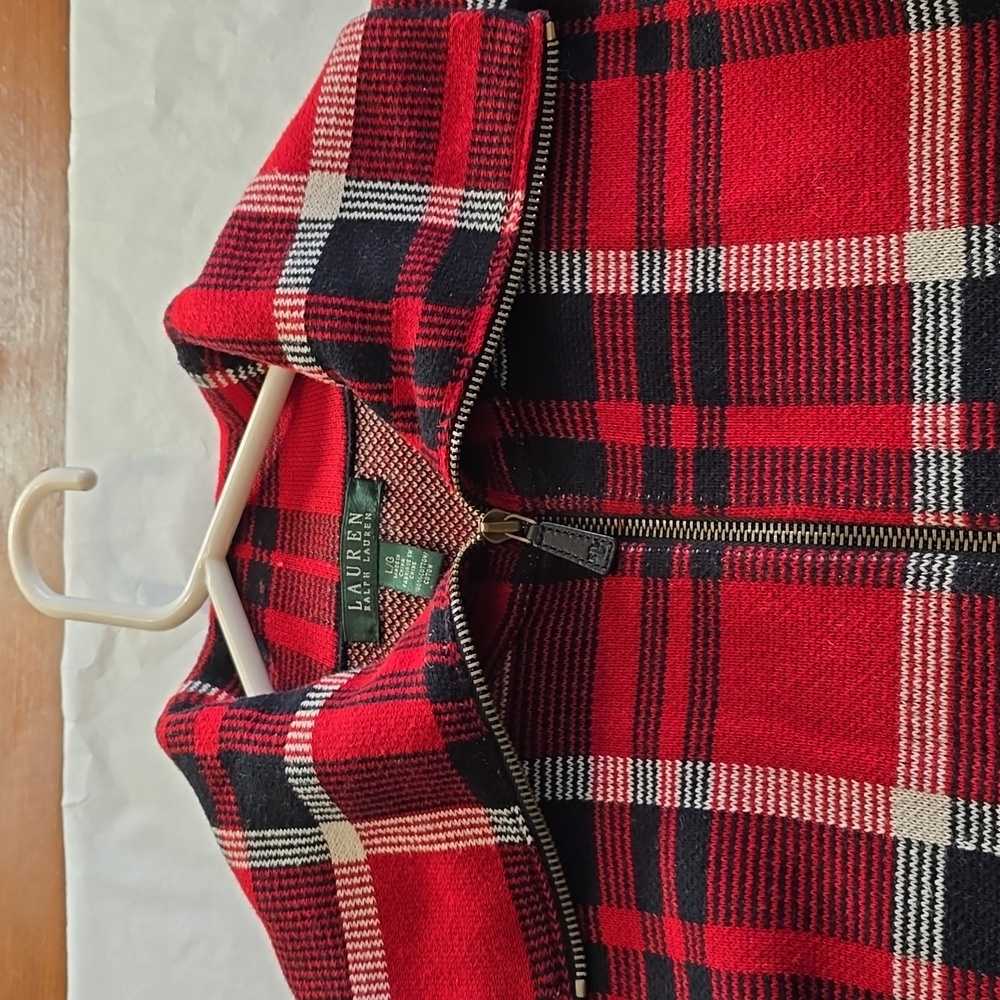Warm Knit Jacket Lauren Ralph Lauren size Large 100% Cotton Classic Zipper Front
